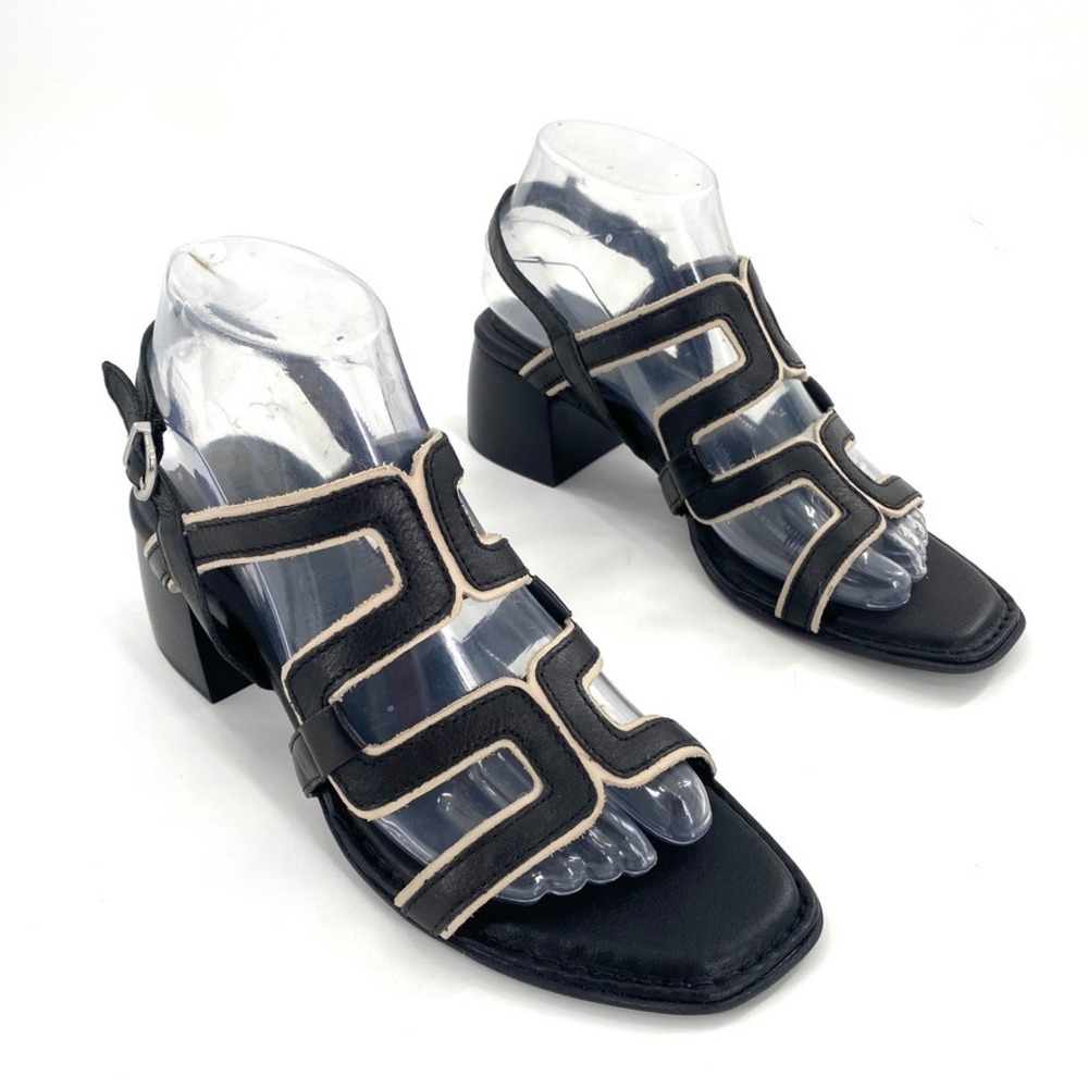 Born Sofia Leather Block Heel Sandals Square Toe Black Geometric Straps Womens 8